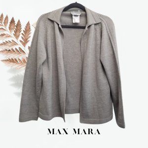 MaxMara Light Grey 100% Virgin Wool Knit Open Front Cardigan Medium